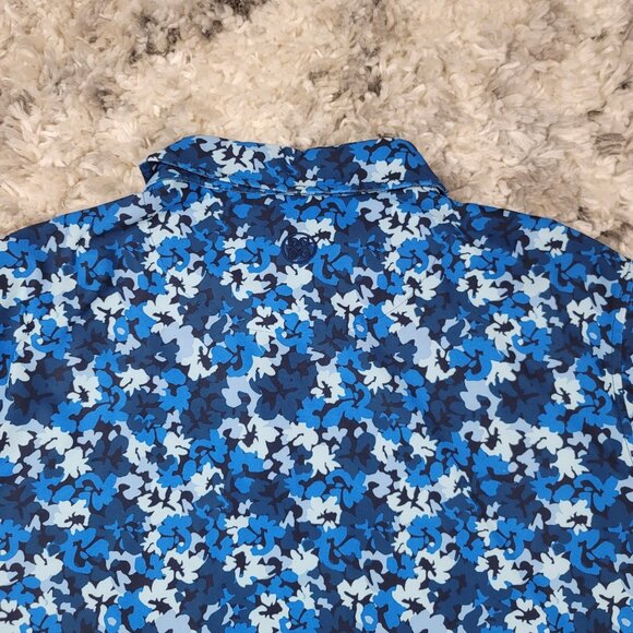 G/Fore Polo Shirt Men's XL Blue Floral Print Geometric Performance Golf Stretch - Picture 10 of 10